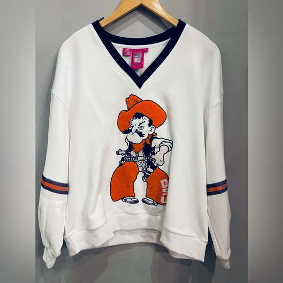 QUEEN OF SPARKLES Oklahoma State PISTOL PETE Sequin Jersey Sweatshirt OSU NWT - Picture 3 of 6